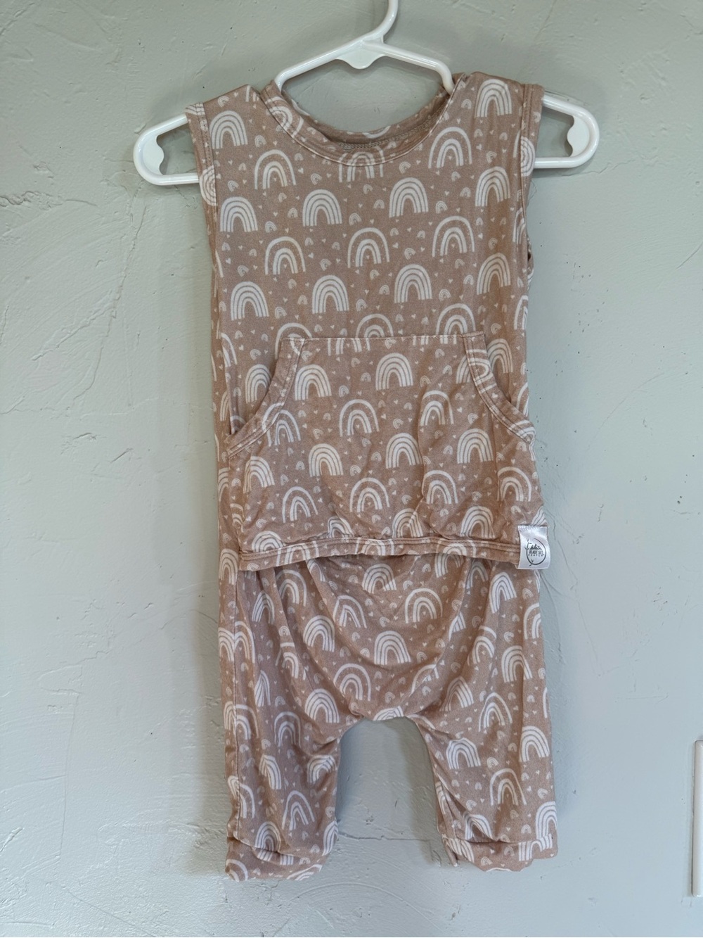Sleeveless Tan Rainbow Print Baby Romper - Soft Everyday One-Piece